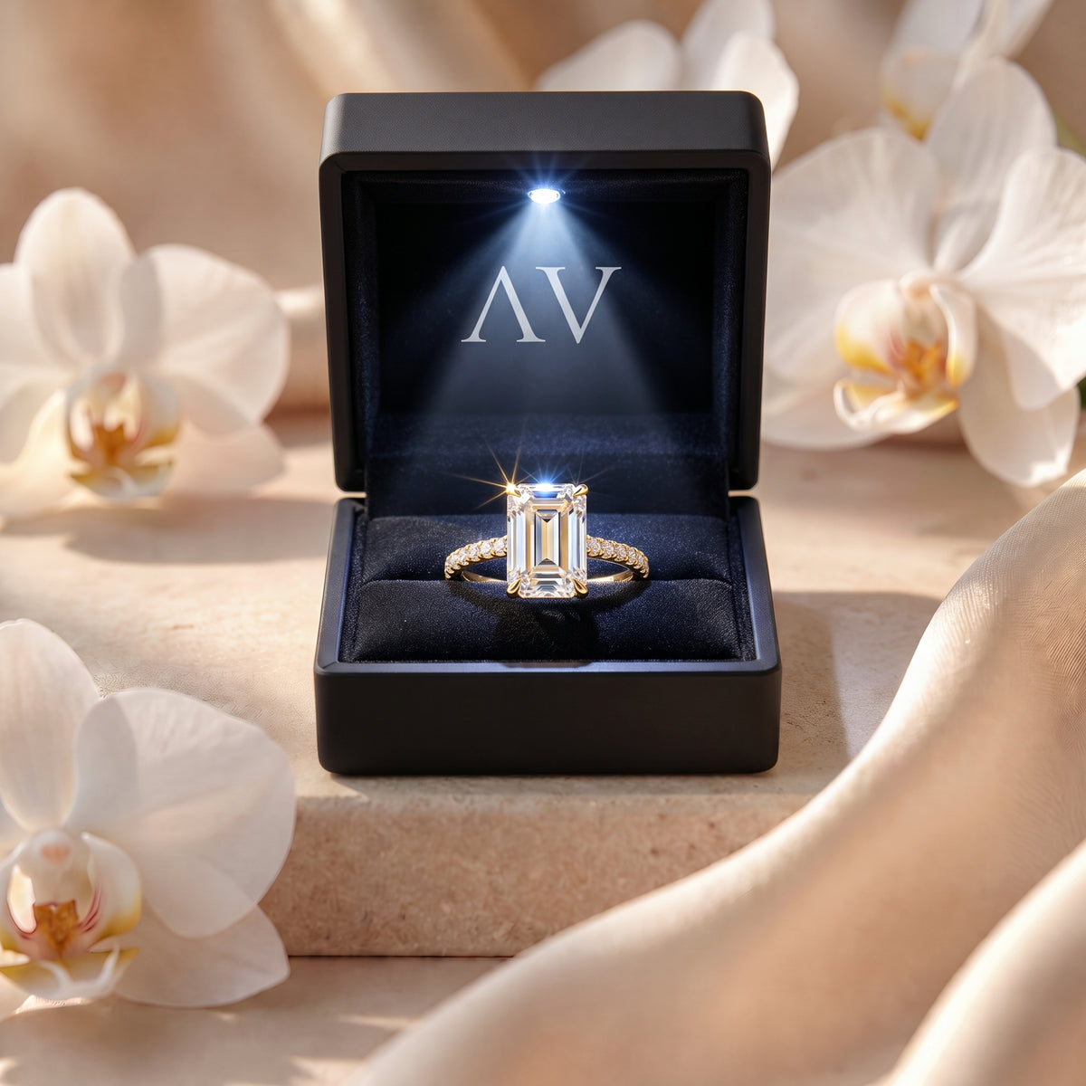 AI0009-EME-2CT-PAVE-HHALO - Premium LED Gift Box Presentation