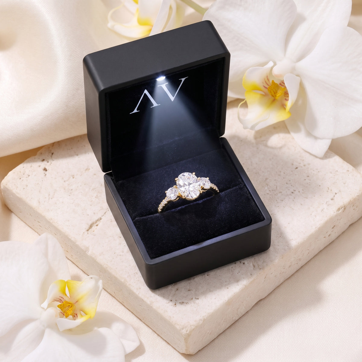 AI0009-OVA-1CT-PAVE-3STN - Premium LED Gift Box Presentation