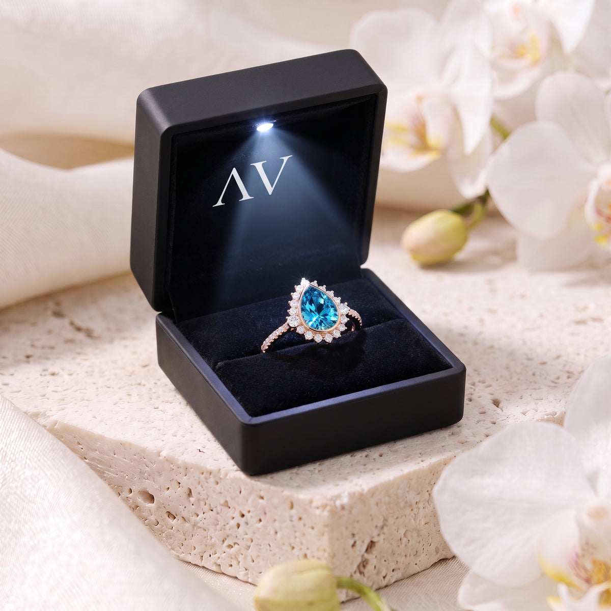 AI0010-PEA-1.5CT-PAVE-BEZEL - Premium LED Gift Box Presentation