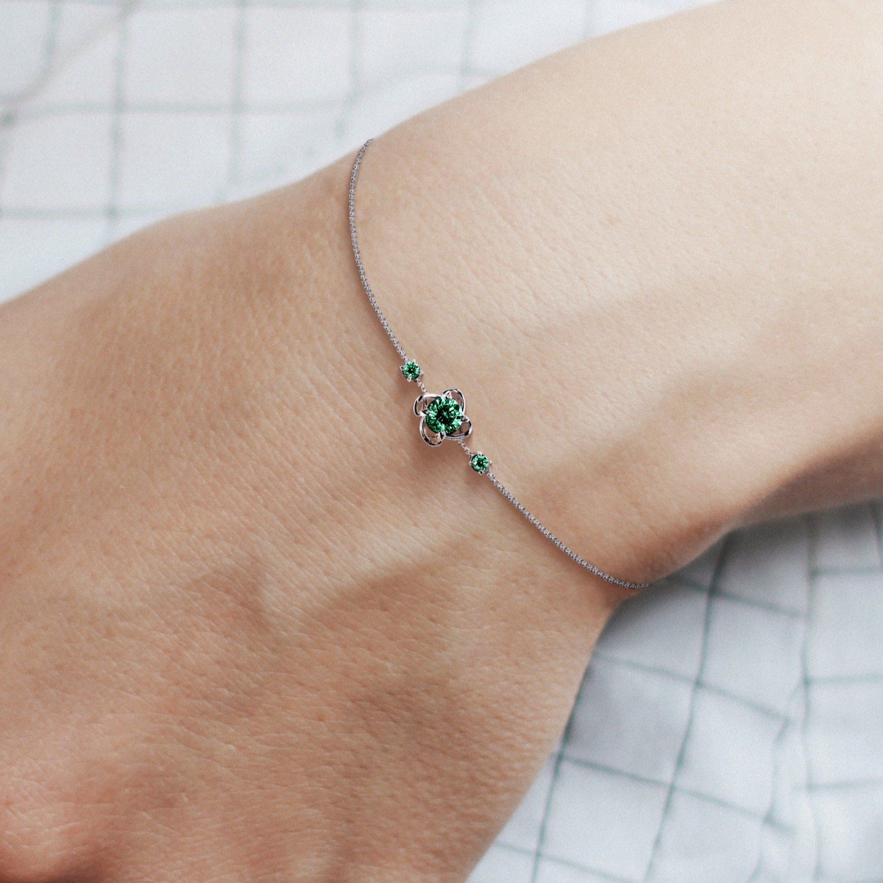 May Emerald Birthstone Bracelet - S925 Sterling Silver