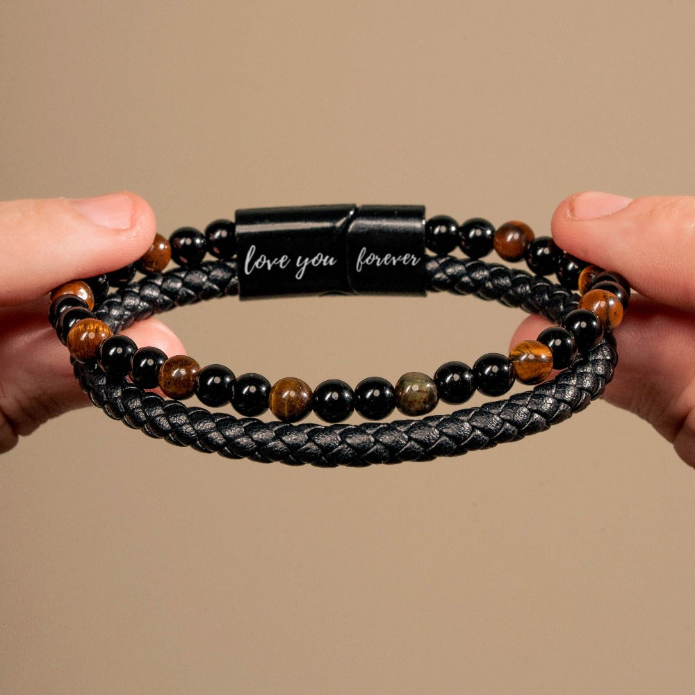 Bracelet en cuir perlé 'Je t'aimerai toujours' pour homme