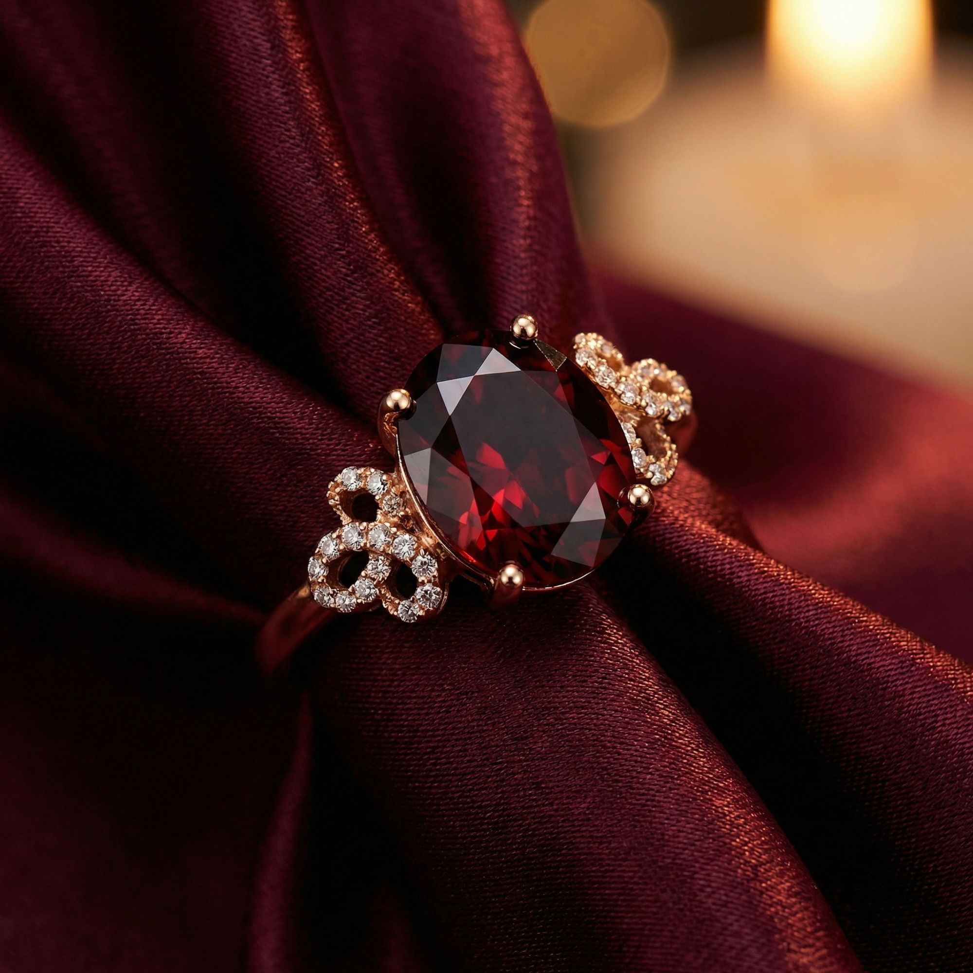 The Carmesina Halo Garnet Ring