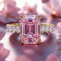 The Camilla emerald-cut pink moissanite solid gold ring.