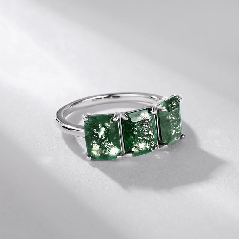 Bague Triple Agate Mousse Naturelle - Argent Sterling S925