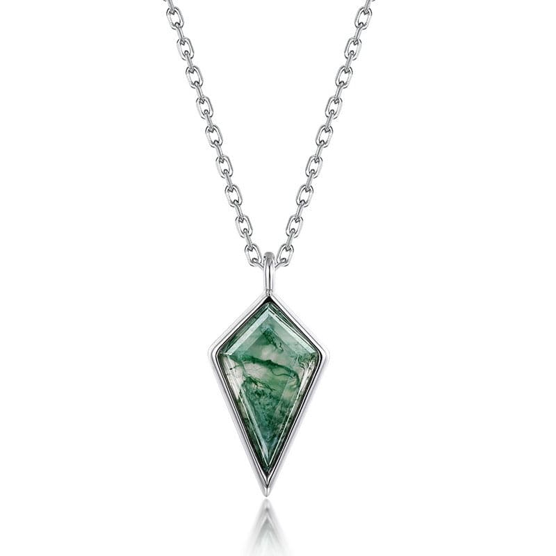 Kite Harmony Natural Moss Agate Pendant Necklace - S925 Sterling Silver