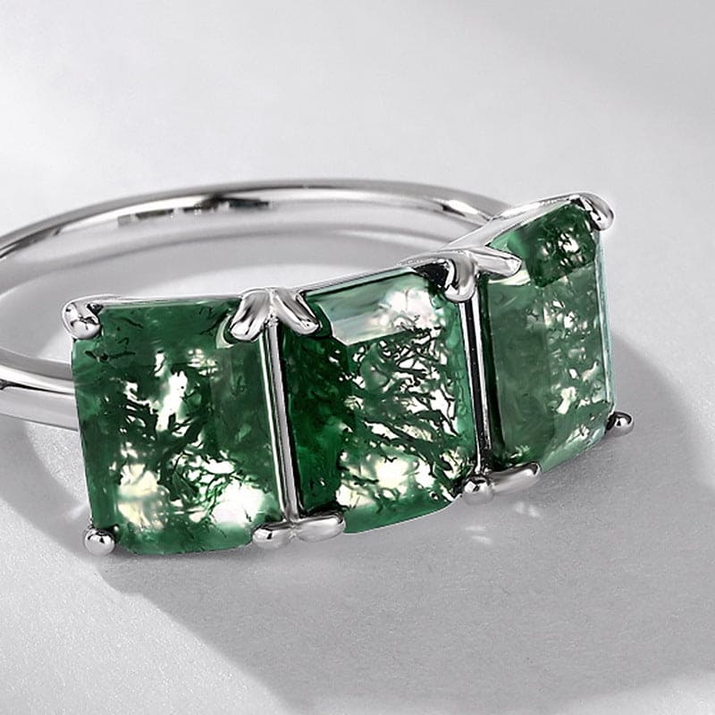 Bague Triple Agate Mousse Naturelle - Argent Sterling S925