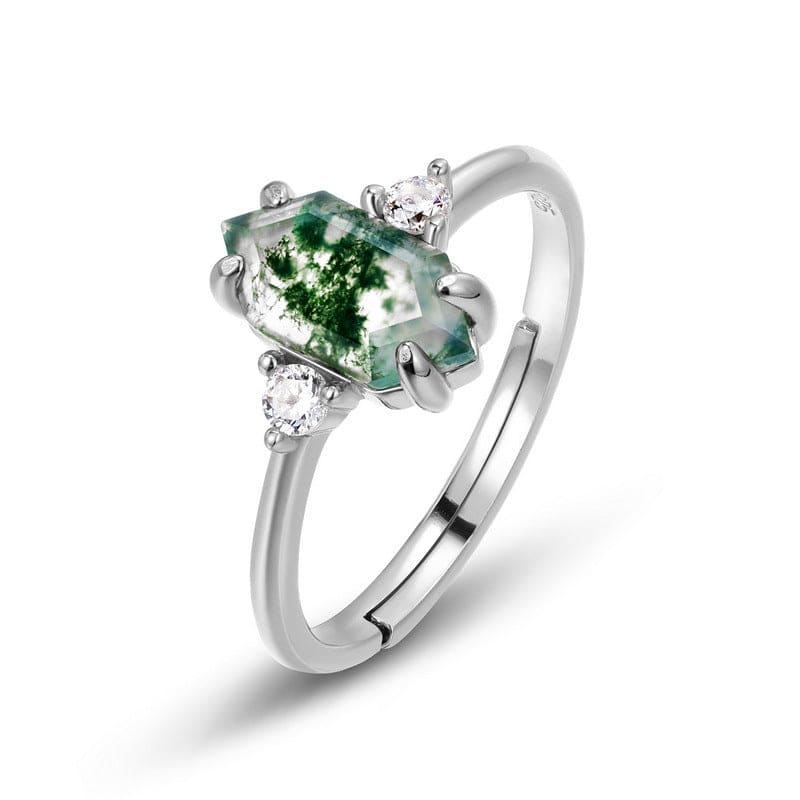 Gemstone Trio Elegance Natural Moss Agate Ring - S925 Sterling Silver