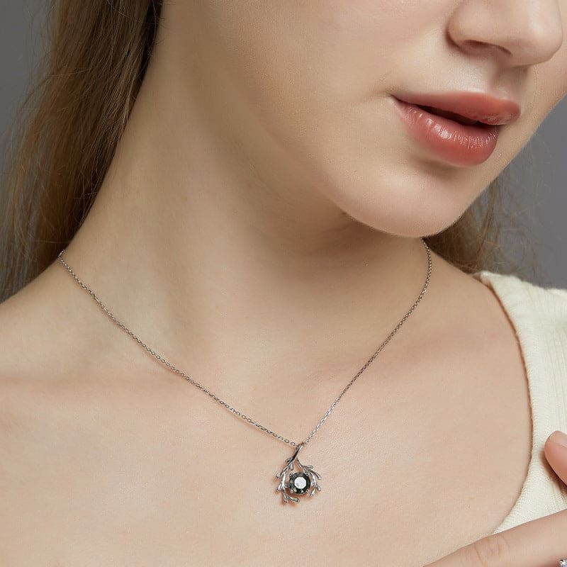 Botanical Embrace Natural Moss Agate Pendant Necklace - S925 Sterling Silver