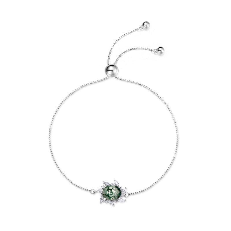 Sunburst Natural Moss Agate Bracelet - S925 Sterling Silver