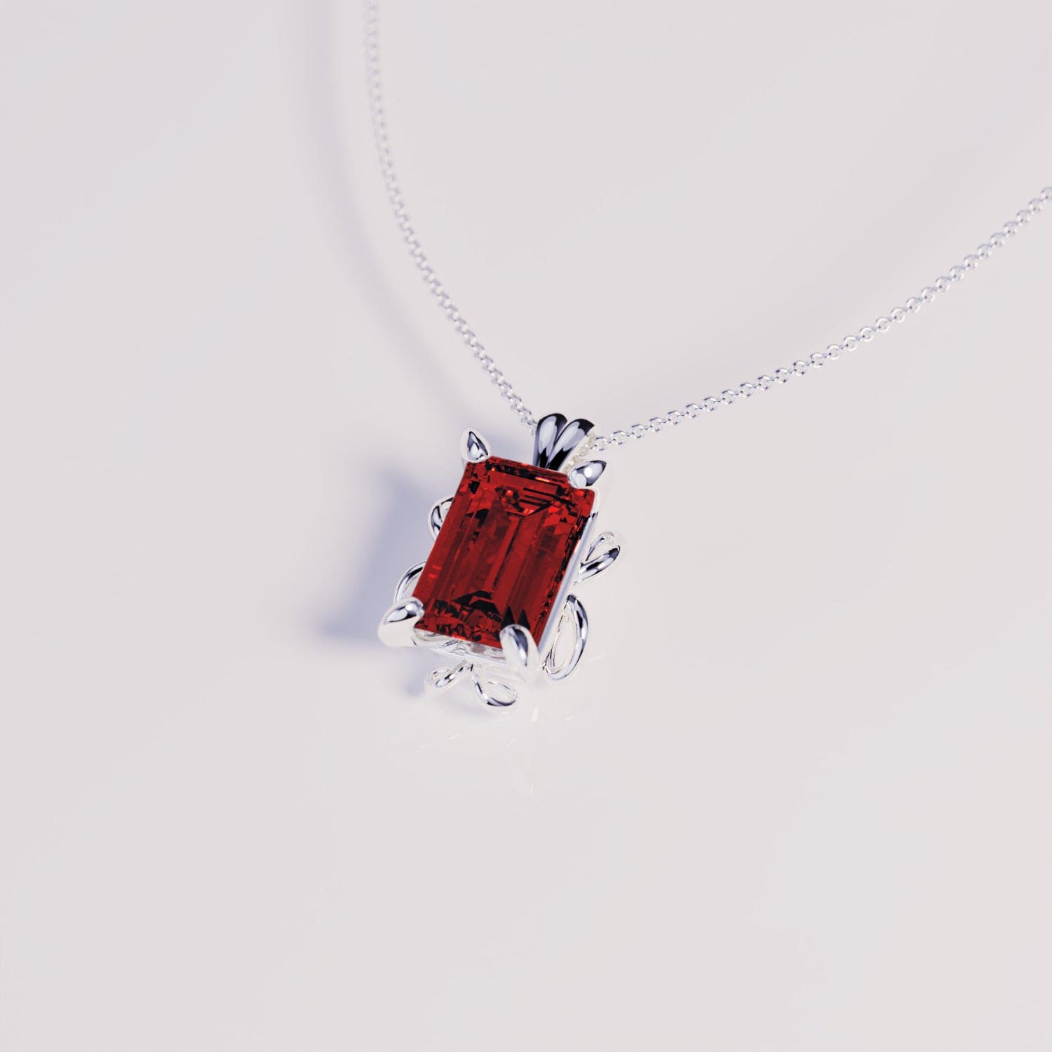 July Ruby Birthstone Necklace - S925 Sterling Silver