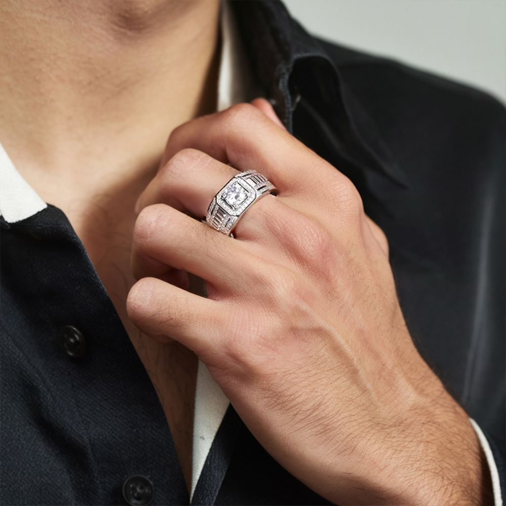 1CT Round Cut Men's Halo Moissanite Ring