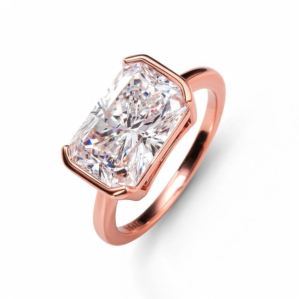 4CT Bezel Set Radiant Cut Moissanite Ring