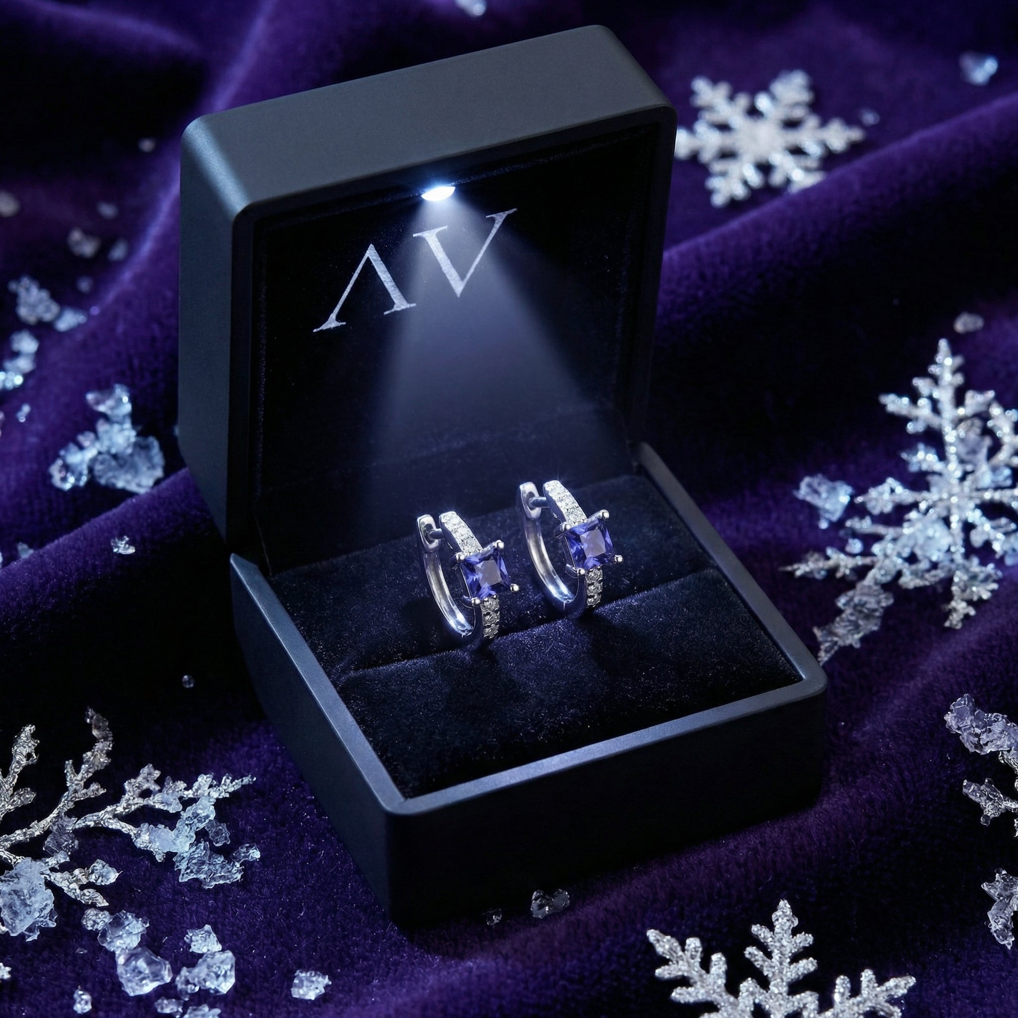 YLQ4213-Earrings-DEC-tanzanite - Premium LED Gift Box Presentation