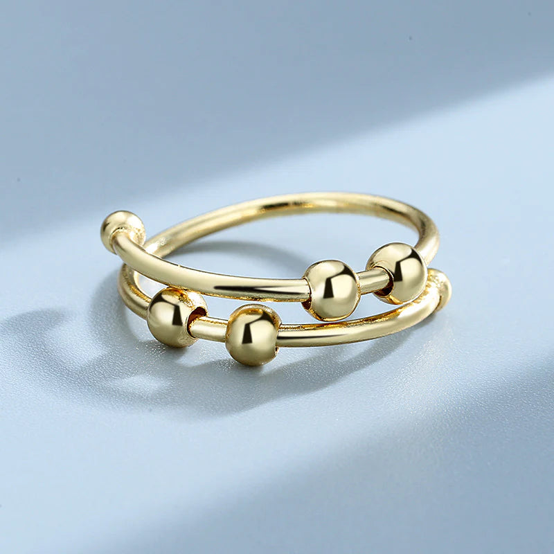 S925 Beaded Adjustable Fidget Ring