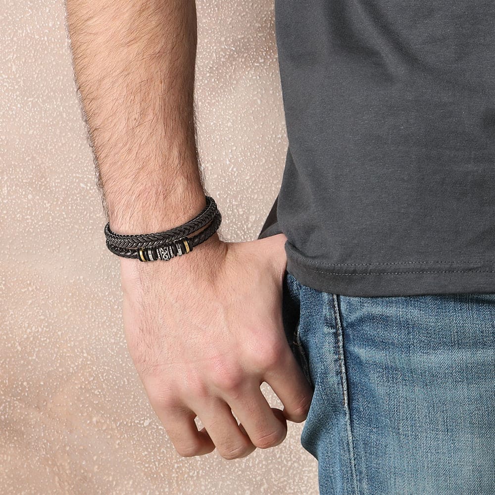 Stylish photo of a model wearing the to my grandson bracelet