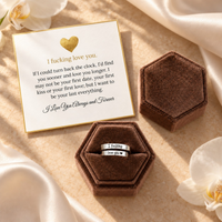 Silver love ring and message card in standard gift presentation