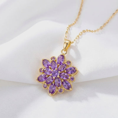Solid gold Floriana pendant necklace with simulated amethyst.