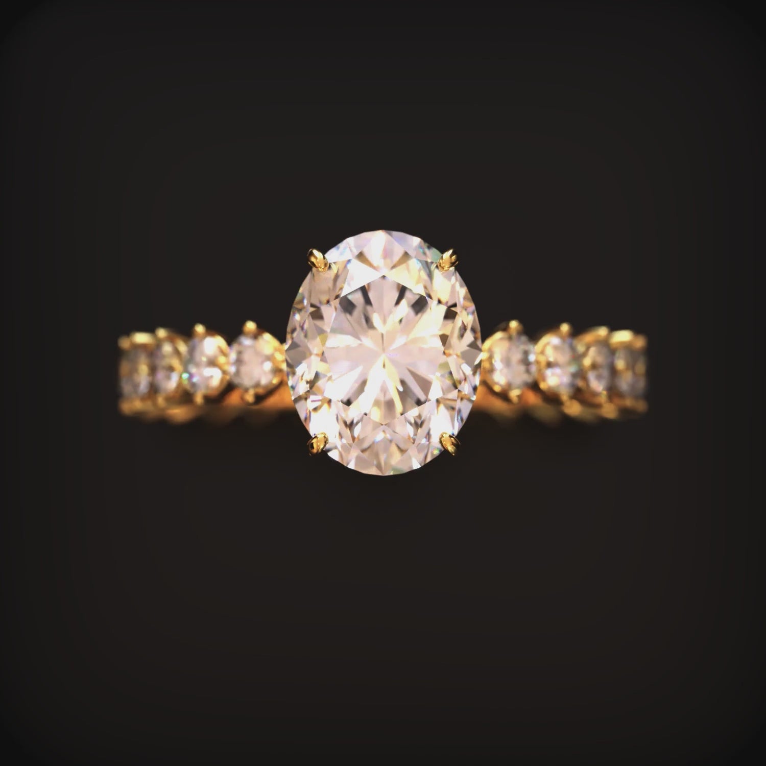 The Celestine 2 carat oval moissanite ring in solid gold.