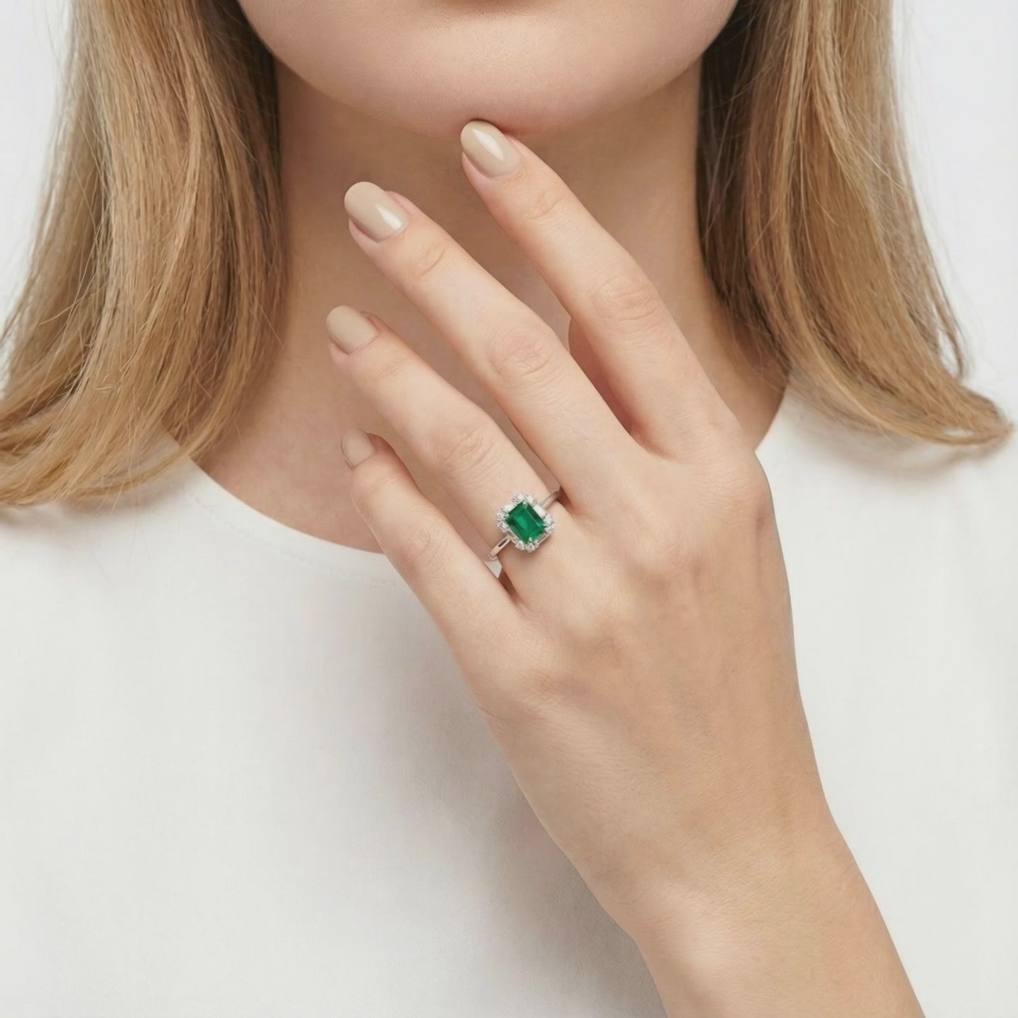 Octagon simulated emerald solid gold ring.