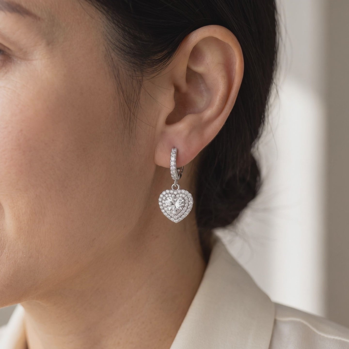 Elegant Diamond Heart Drop Earrings — Lifestyle video (10 seconds)