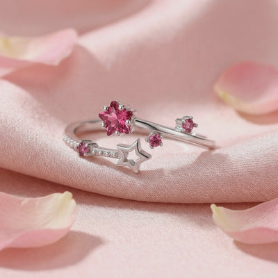 Stellaris bypass ring with simulated pink tourmaline in solid gold.