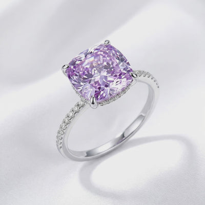 Ariadne Halo Ring with simulated amethyst in solid gold.