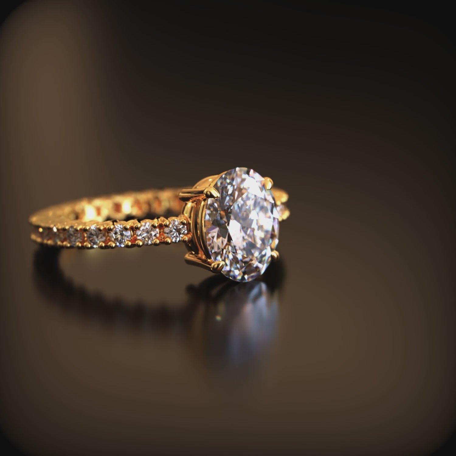 Amorette 14K solid gold ring with oval moissanite.
