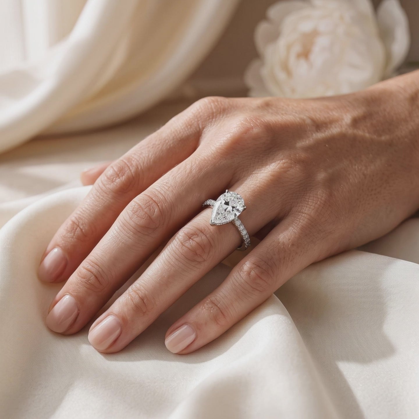 2CT Pear Cut Moissanite Eternity Ring — Lifestyle video (10 seconds)
