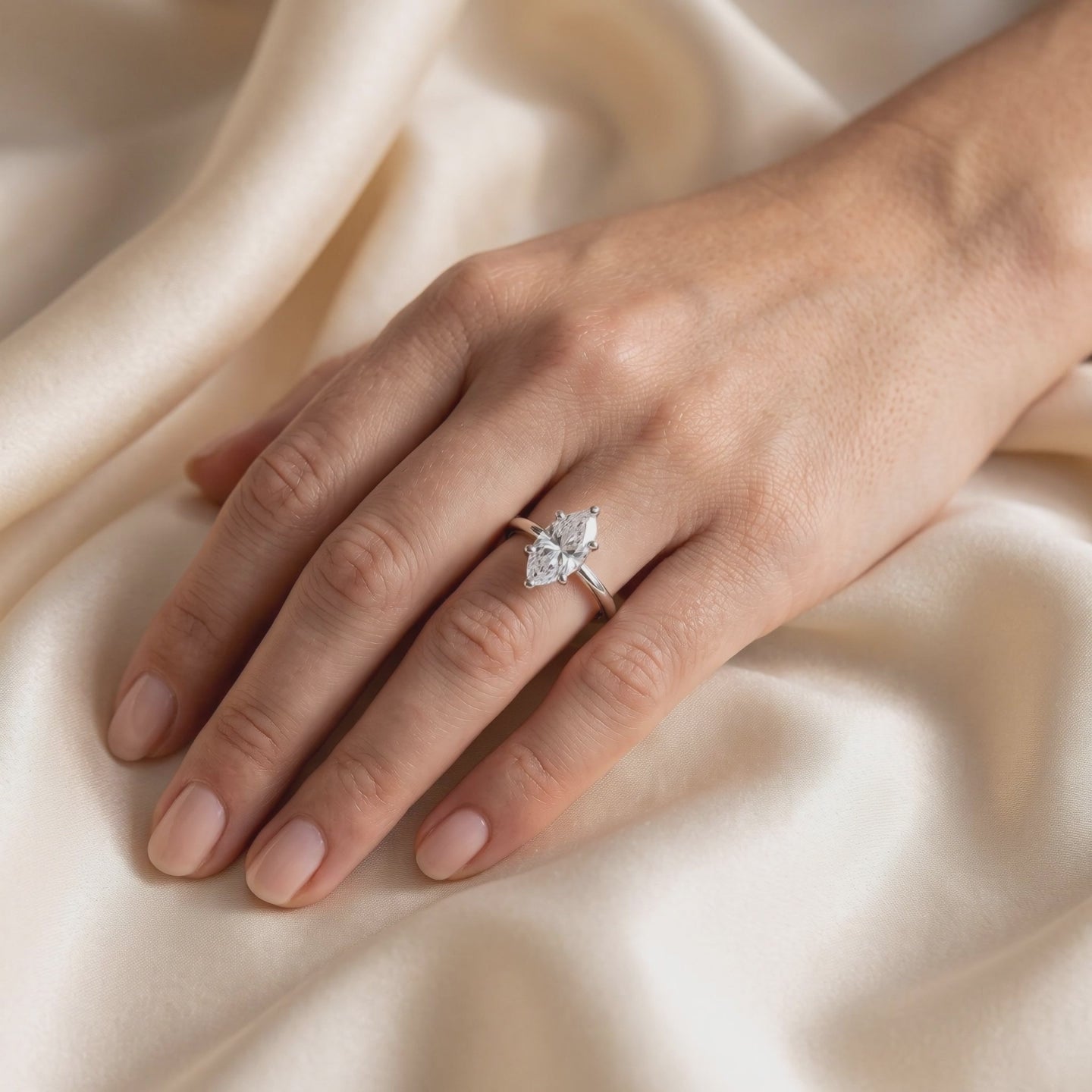 1CT Marquise Cut Solitaire Moissanite Ring — Lifestyle video (10 seconds)