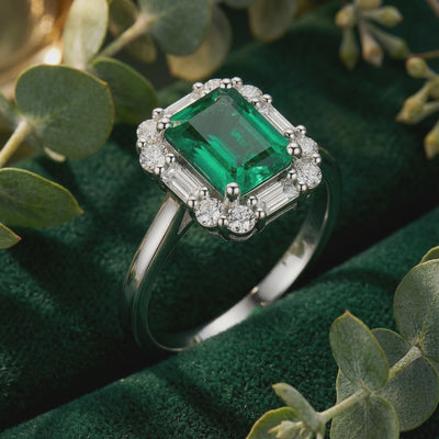 Octagon simulated emerald solid gold ring.