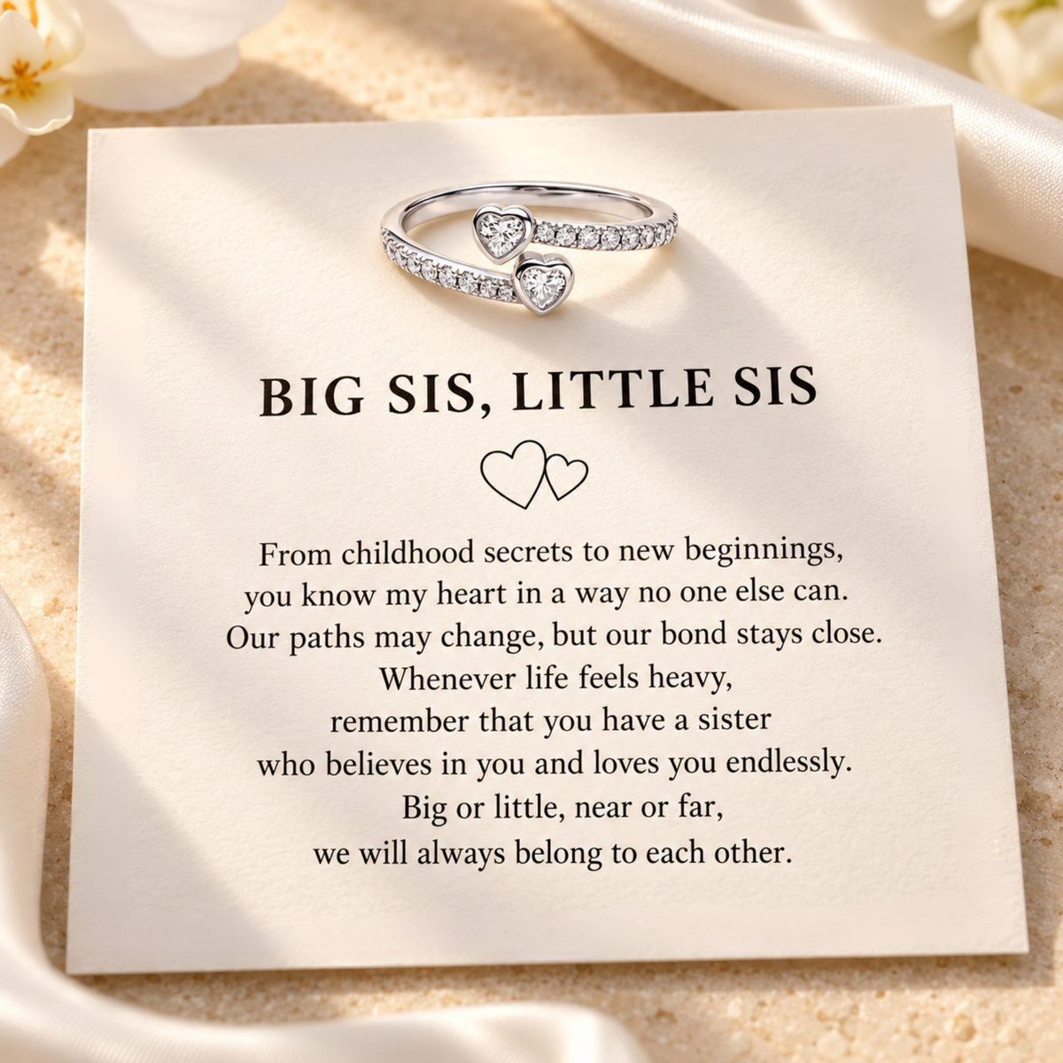Included Big Sis Little Sis message card and silver ring