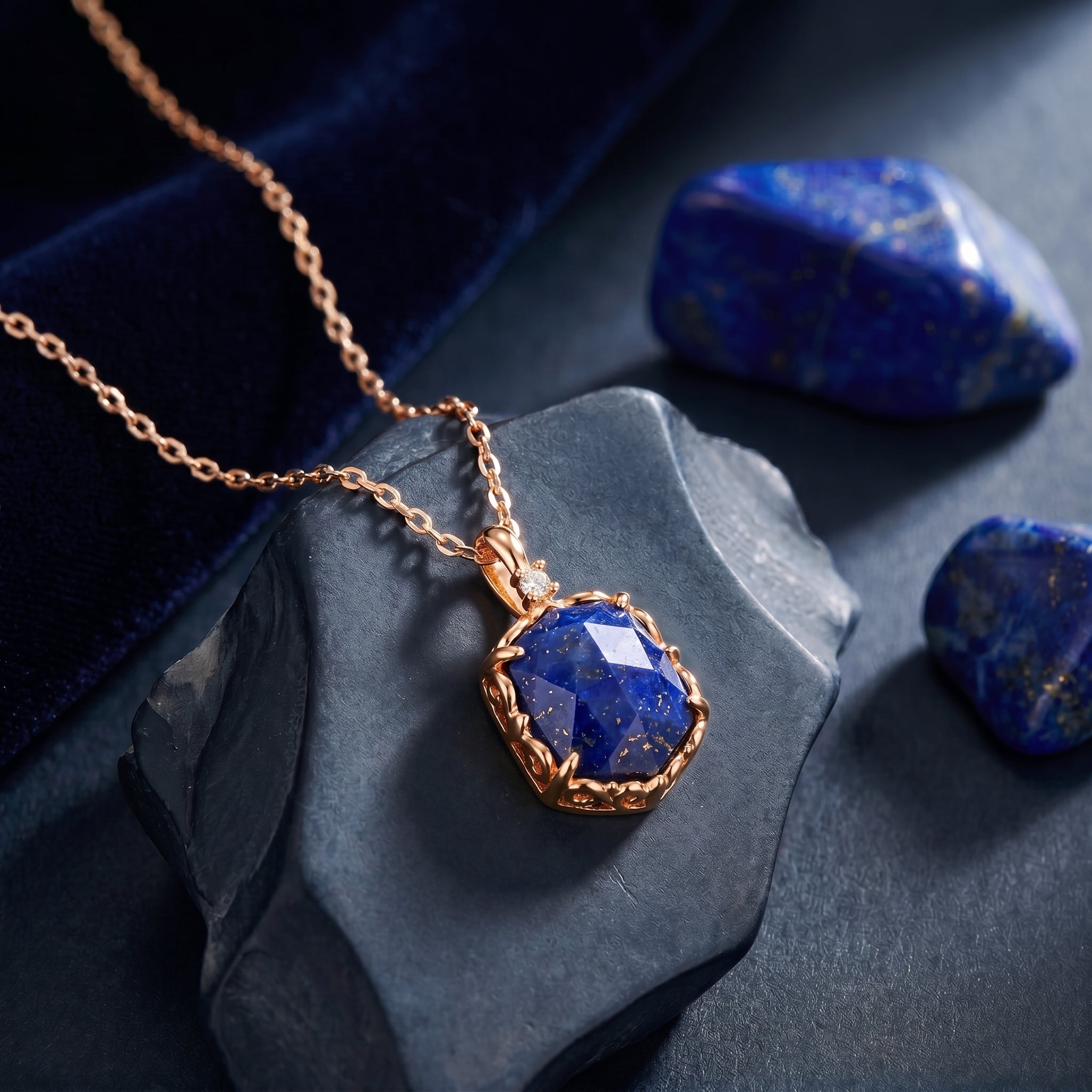 the-celestial-hex-natural-lapis-necklace in rose