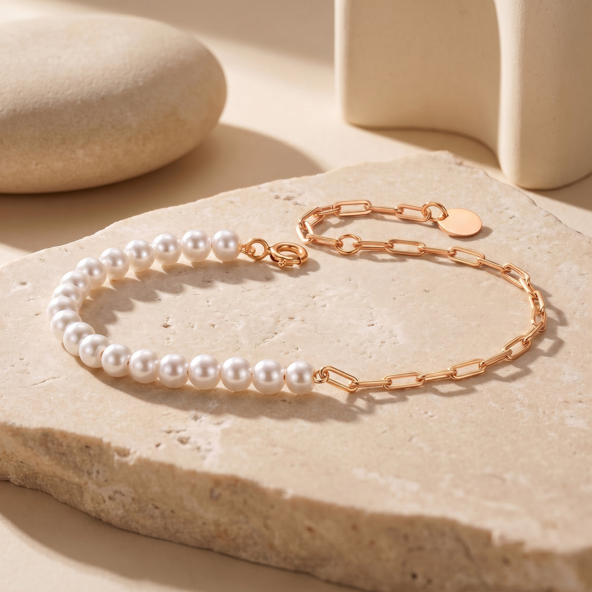 Lenora Pearl O-Chain Bracelet in solid gold.