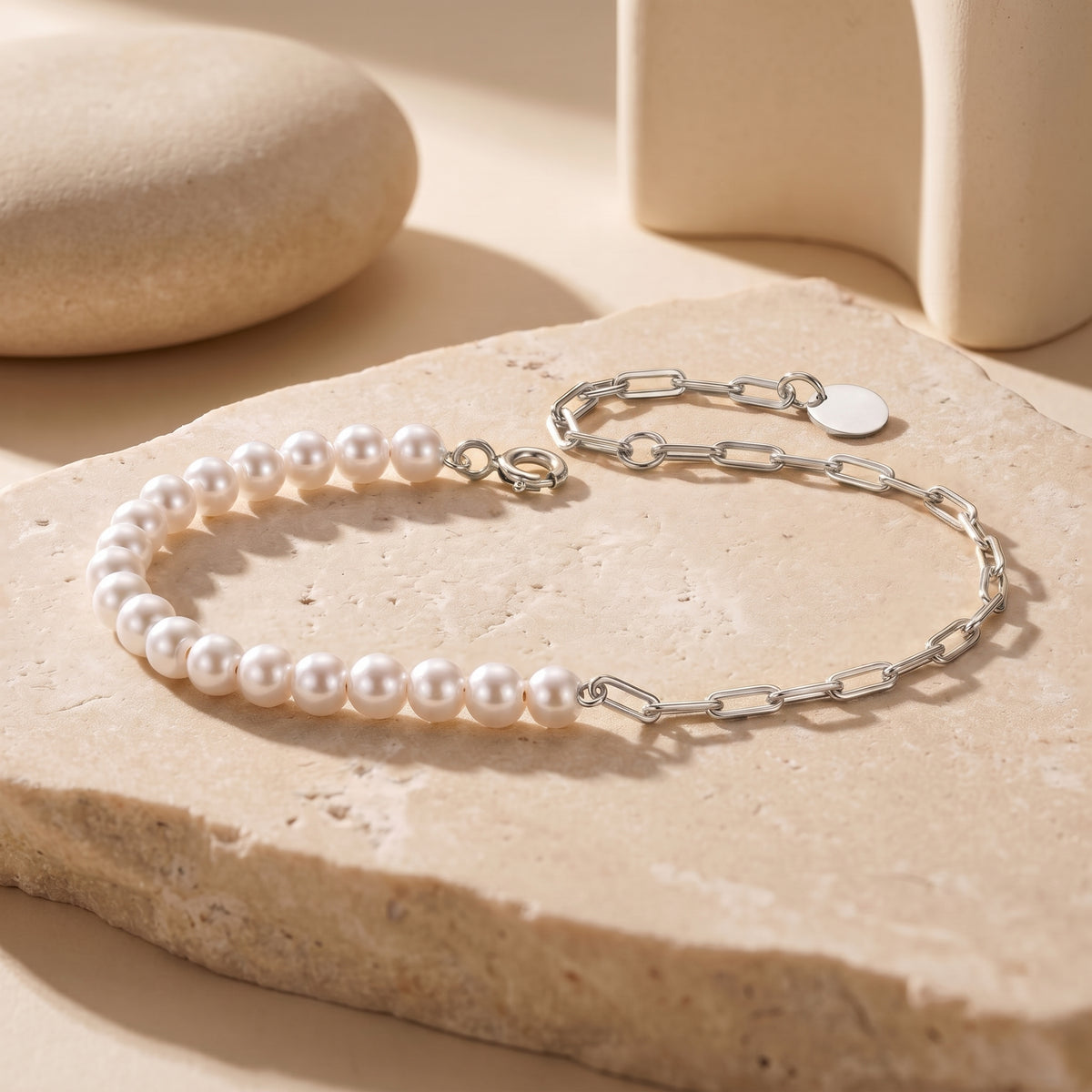 Lenora Pearl O-Chain Bracelet in solid gold.