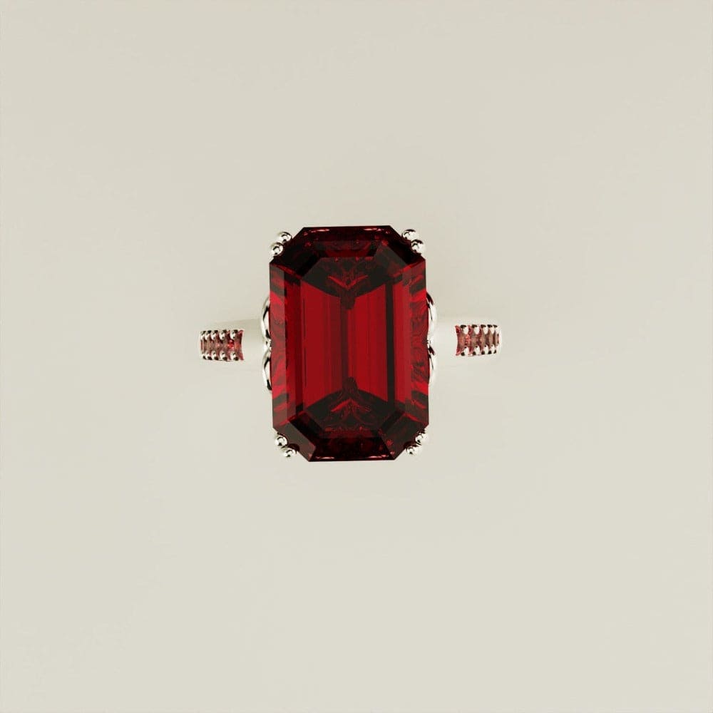 Red Dream: Emerald-Cut Garnet Sculpted Ring - S925 Sterling Silver