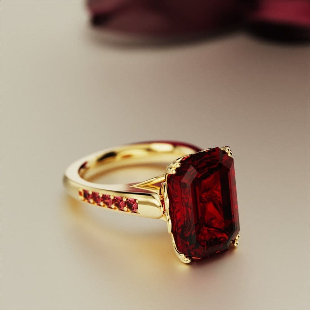 Red Dream: Emerald-Cut Ruby Sculpted Ring - 18K Gold Vermeil