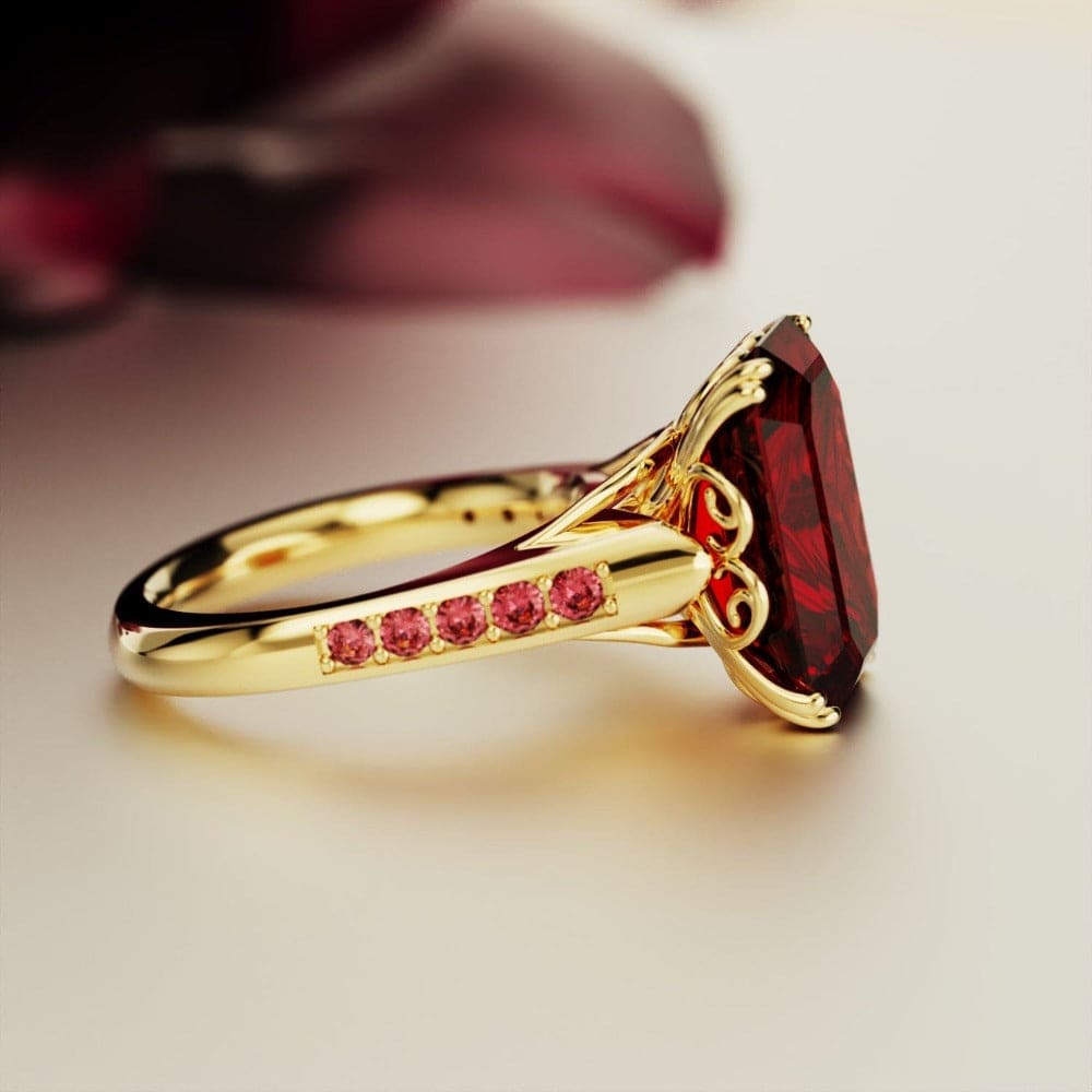 Red Dream: Emerald-Cut Ruby Sculpted Ring - 18K Gold Vermeil