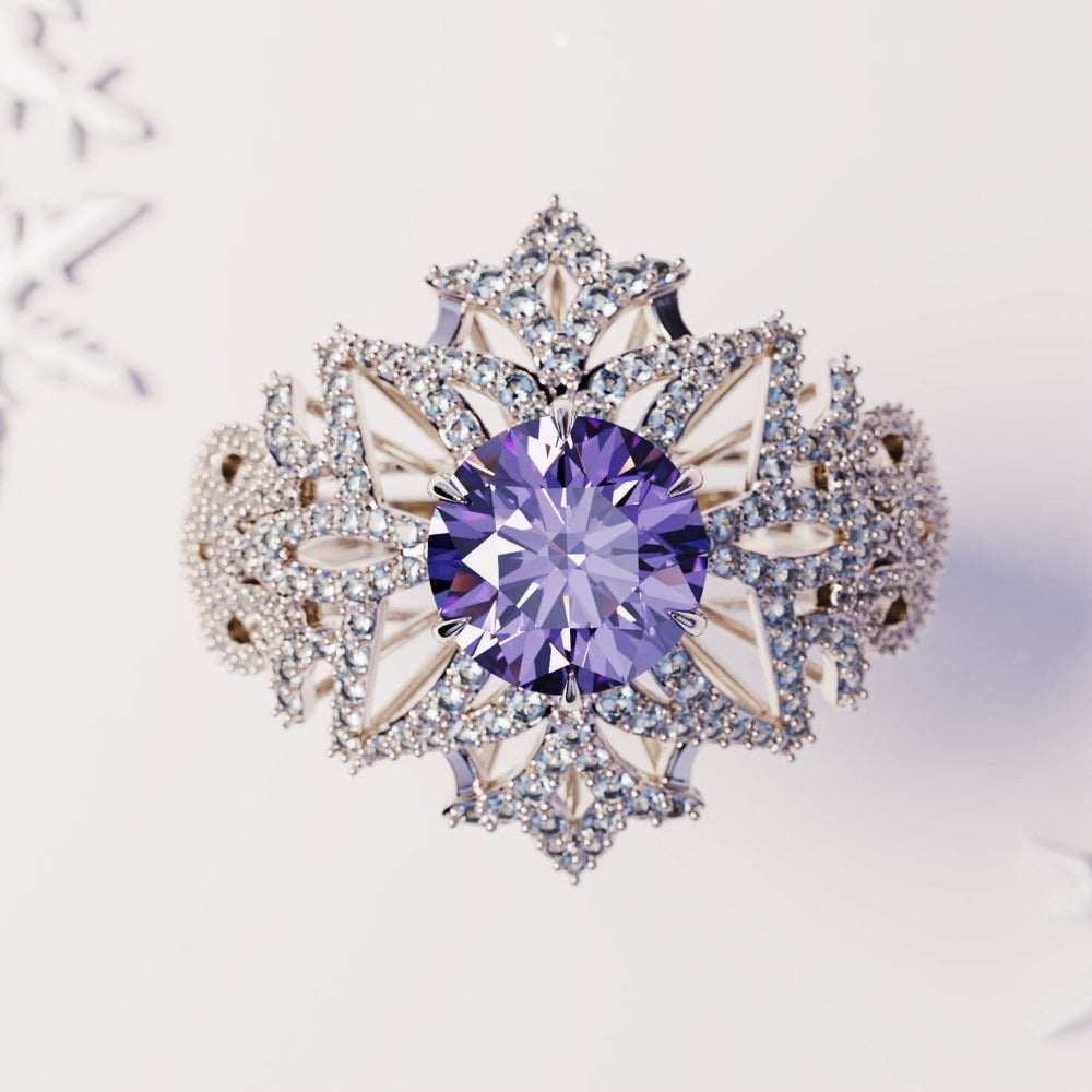 Amethyst Essence: Round-Cut Amethyst Ring - S925 Sterling Silver