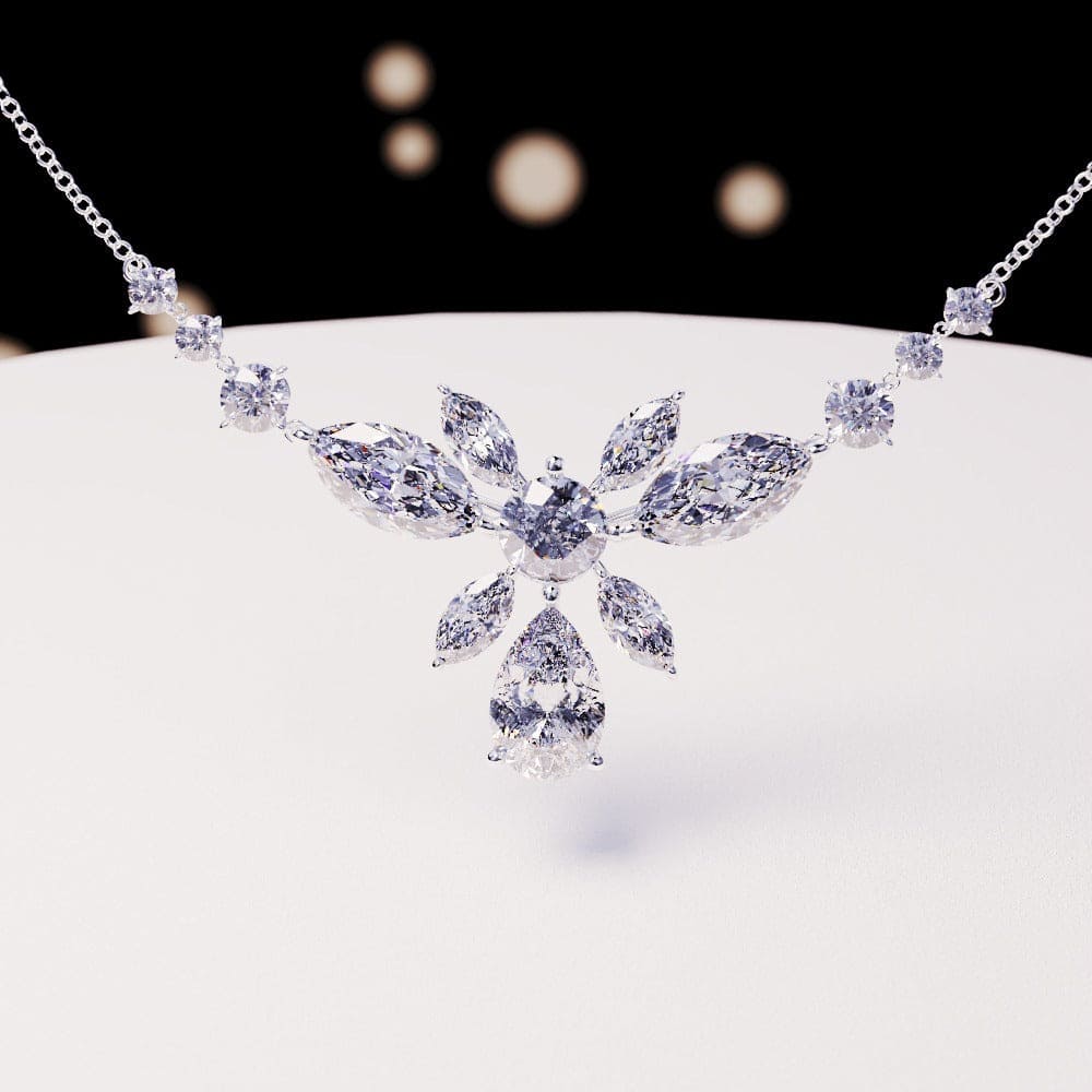 Blossom: Floral Brilliant-Cut Diamonds Necklace - S925 Sterling Silver