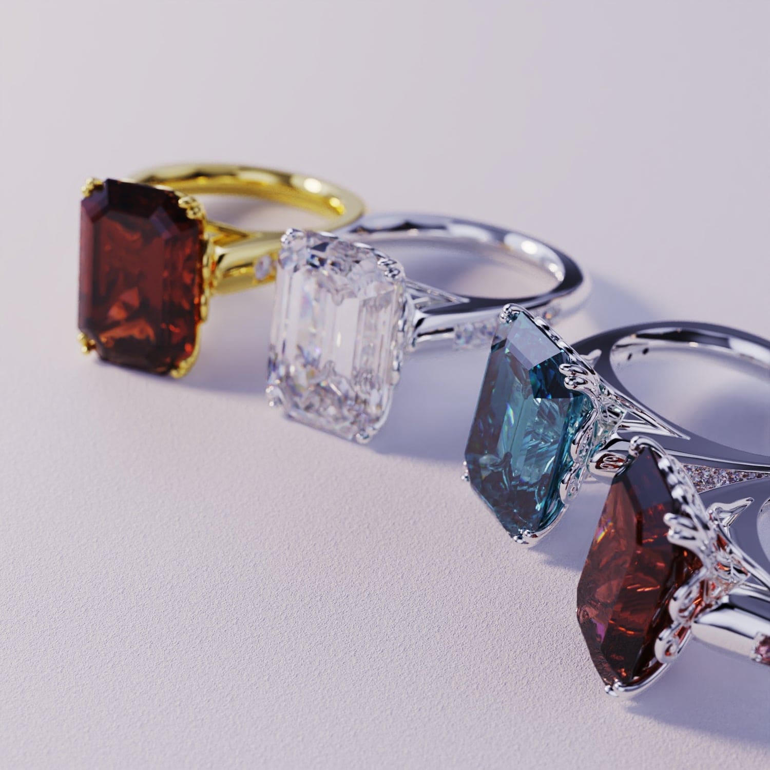 The Dream Collection - 4 Emerald-Cut Rings - S925 or 18K Gold Vermeil