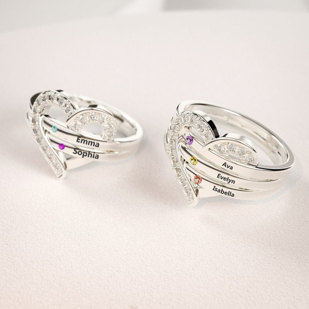 Custom Family 925S Heart Ring | 1-7 Names & Birthstones