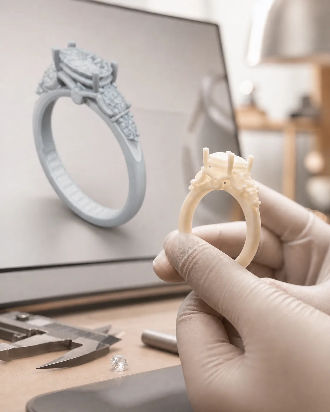 Comparing the CAD design with its wax prototype