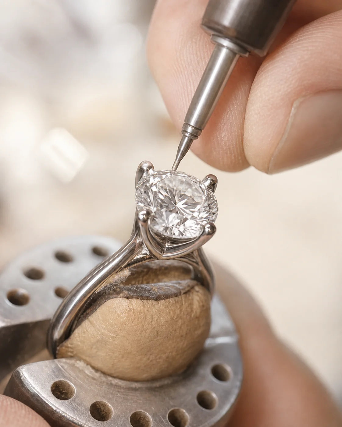 Setting the center stone and refining each prong by hand